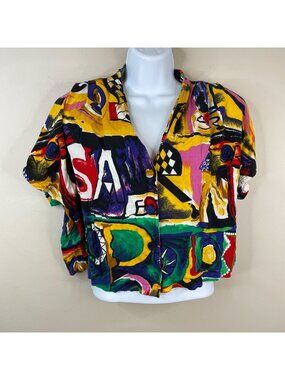 Vintage Top Womens Large Streetwear Statement Indie Graffiti Crop 80s Baggy